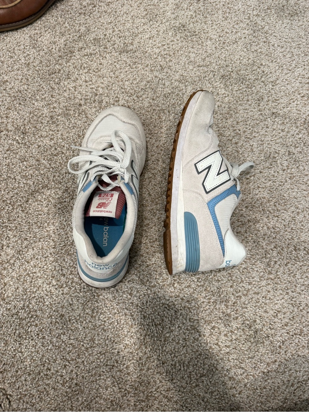 New Balance 574 White & Light Blue Sneakers